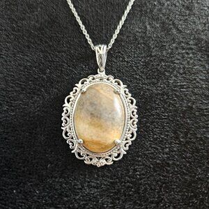 Silver Tone Jasper Platinum Bond New Pendant Necklace